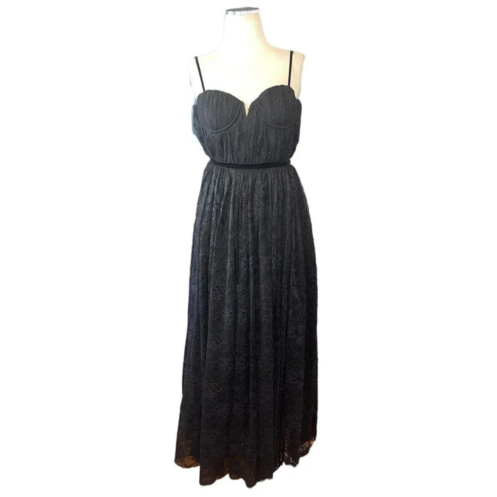 SAU LEE Selena Lace Midi Dress in Black New - Picture 4 of 11